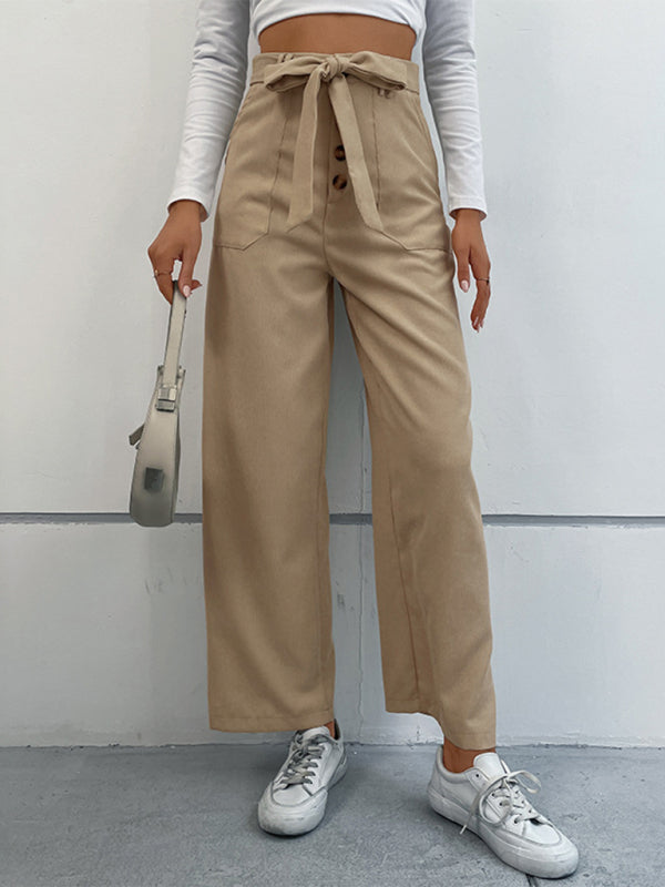 Amsoin Women's straight solid color casual trousers