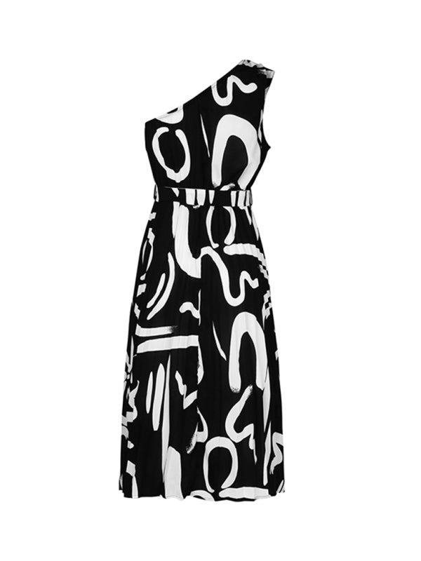 Amsoin Letter Print Off-shoulder Dress