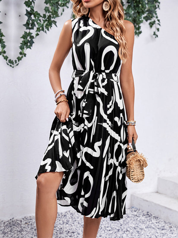 Amsoin Letter Print Off-shoulder Dress