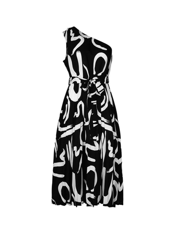 Amsoin Letter Print Off-shoulder Dress