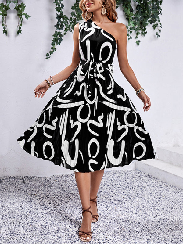 Amsoin Letter Print Off-shoulder Dress