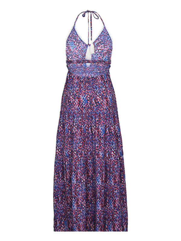Amsoin New printed holiday style suspender dress