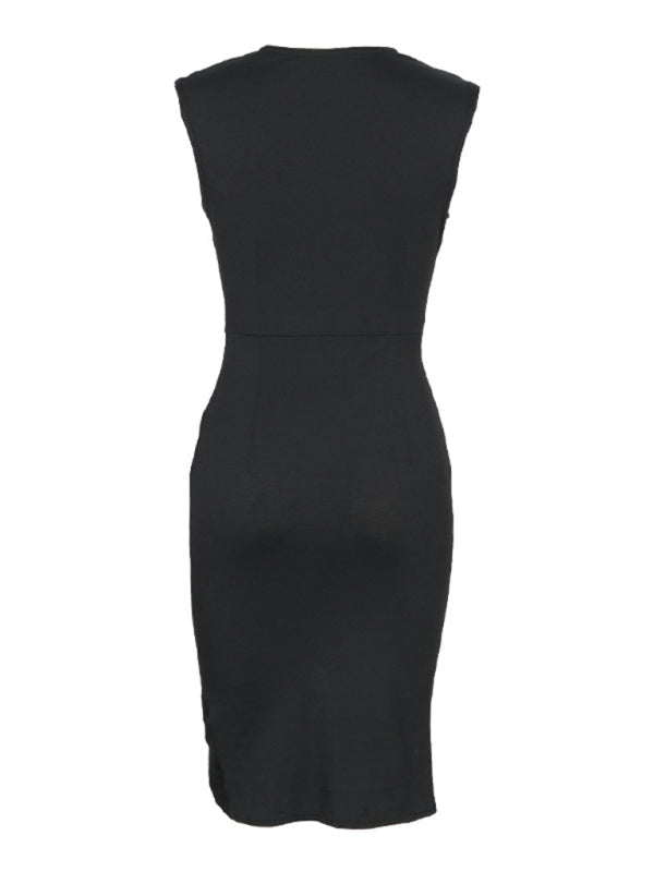 Amsoin New sleeveless black slim fit dress