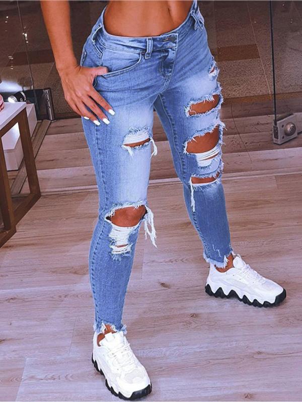 Amsoin Low-Rise Hip-Lift Ripped Stretch Jeans
