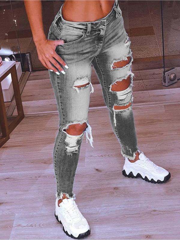 Amsoin Low-Rise Hip-Lift Ripped Stretch Jeans