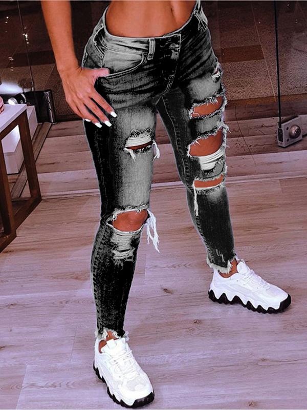Amsoin Low-Rise Hip-Lift Ripped Stretch Jeans
