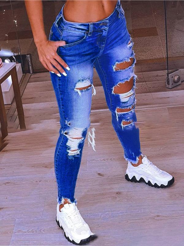 Amsoin Low-Rise Hip-Lift Ripped Stretch Jeans