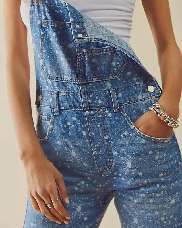 Amsoin Bleach Splatter Denim Jumpsuit