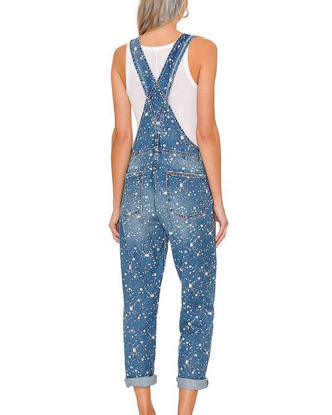 Amsoin Bleach Splatter Denim Jumpsuit