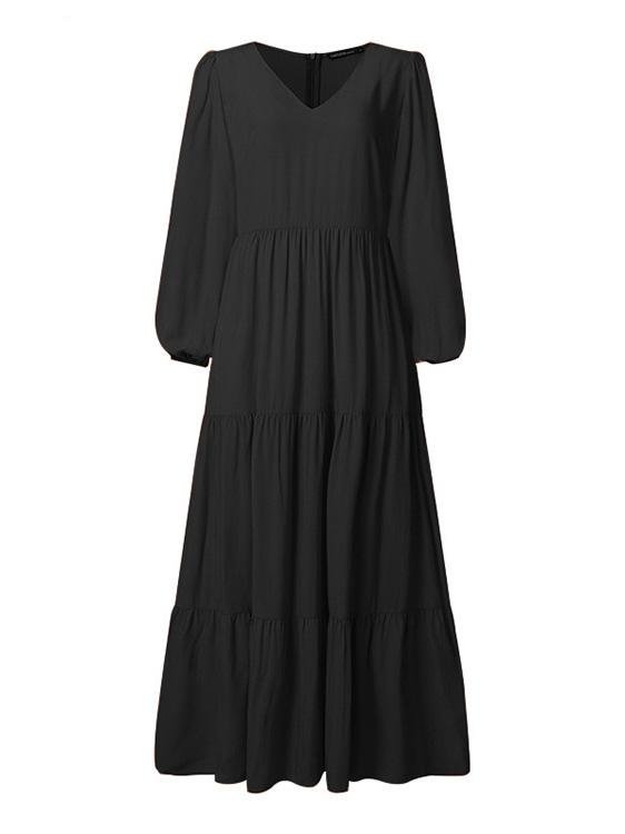 Amsoin V-Neck Long Sleeve Flowy Dress