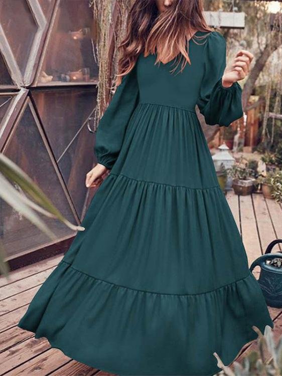 Amsoin V-Neck Long Sleeve Flowy Dress