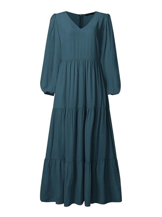 Amsoin V-Neck Long Sleeve Flowy Dress
