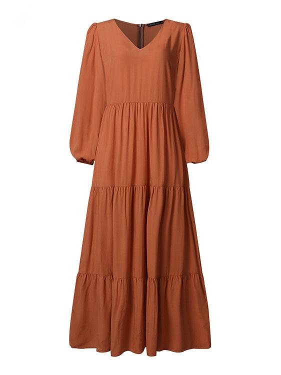 Amsoin V-Neck Long Sleeve Flowy Dress