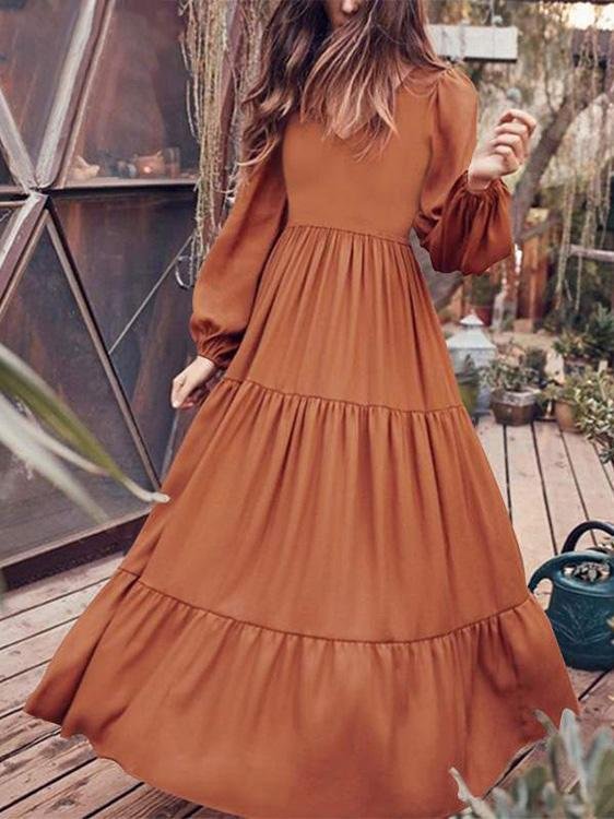 Amsoin V-Neck Long Sleeve Flowy Dress