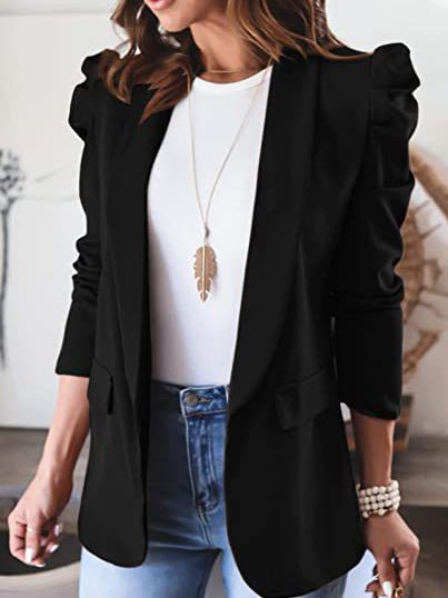 Amsoin Solid Lapel Long Sleeve Blazer