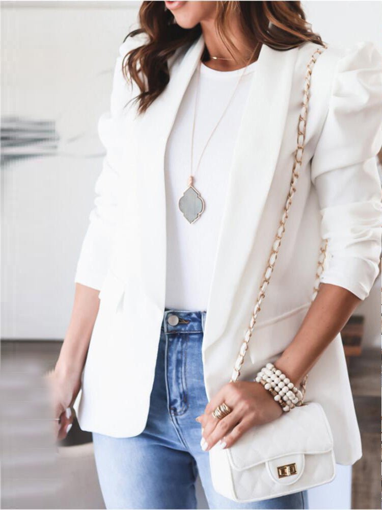 Amsoin Solid Lapel Long Sleeve Blazer