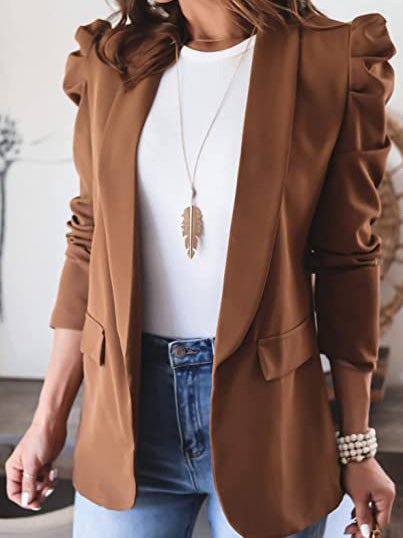 Amsoin Solid Lapel Long Sleeve Blazer