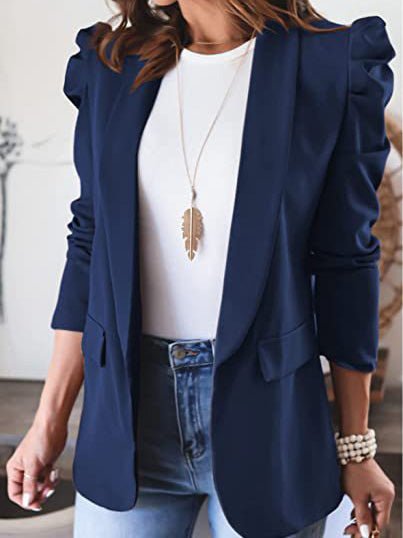 Amsoin Solid Lapel Long Sleeve Blazer