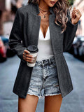 Amsoin Solid Stand Collar Pocket Long Sleeve Blazers