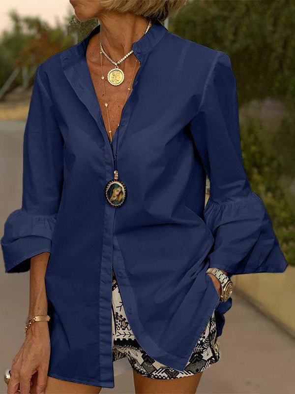 Amsoin Casual Solid Flare Sleeve Blouse