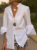 Amsoin Casual Solid Flare Sleeve Blouse