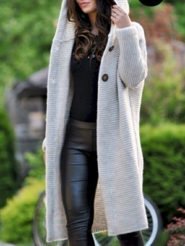Amsoin Solid Long Sleeve Hooded Knit Cardigan(12 colors)