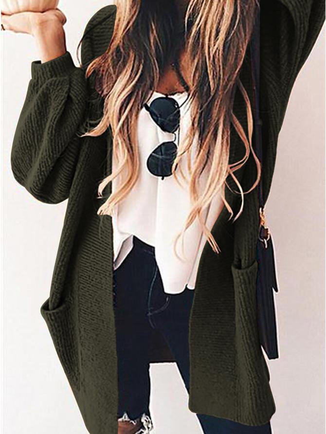 Amsoin Solid Pocket Long Sleeve Knitted Cardigan