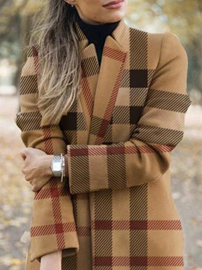 Amsoin Fashion Printed Stand-Collar Woolen Coat