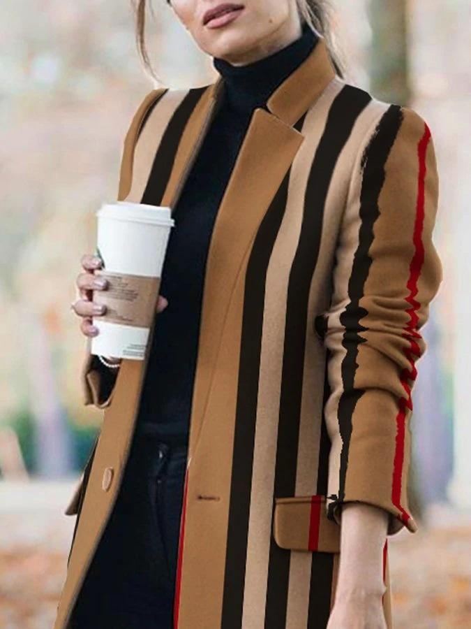 Amsoin Fashion Printed Stand-Collar Woolen Coat