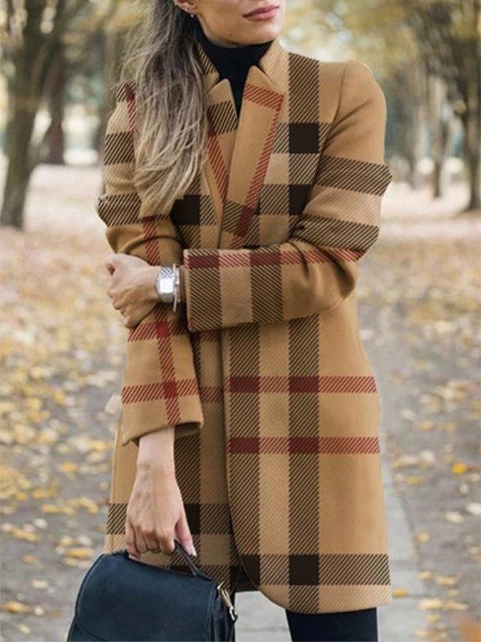 Amsoin Fashion Printed Stand-Collar Woolen Coat