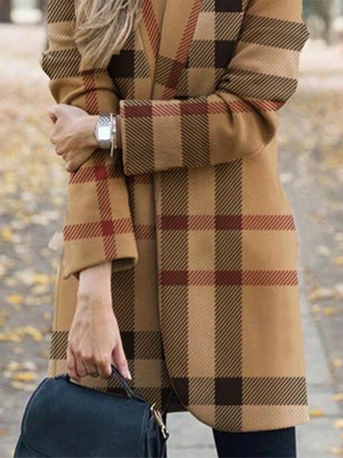 Amsoin Fashion Printed Stand-Collar Woolen Coat