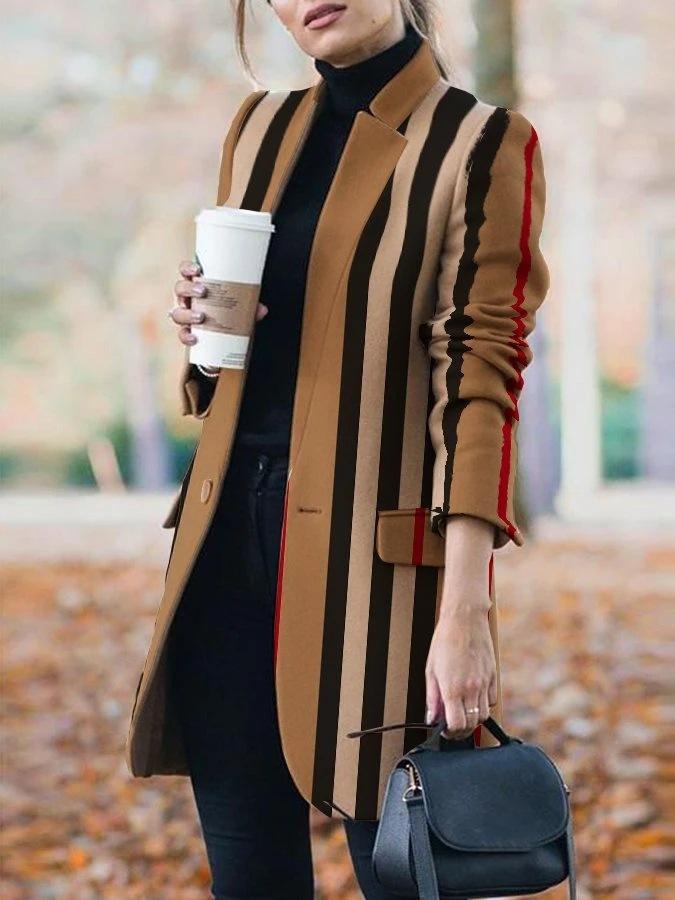 Amsoin Fashion Printed Stand-Collar Woolen Coat