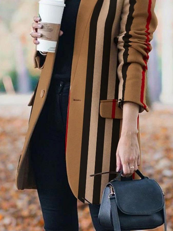 Amsoin Fashion Printed Stand-Collar Woolen Coat