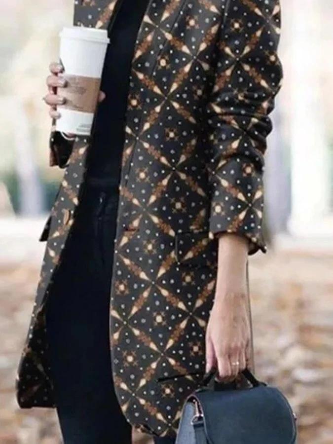 Amsoin Fashion Printed Stand-Collar Woolen Coat