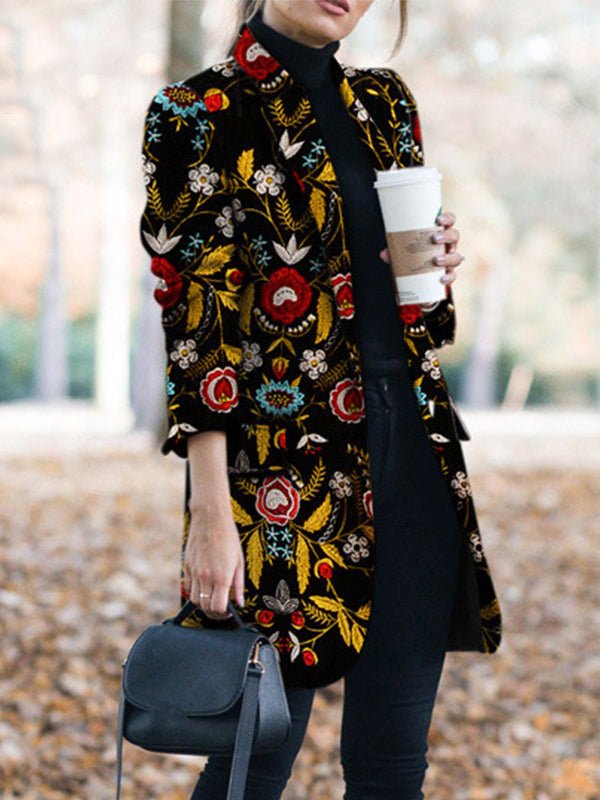 Amsoin Fashion Printing Thickened Long Woolen Coat