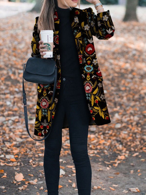 Amsoin Fashion Printing Thickened Long Woolen Coat