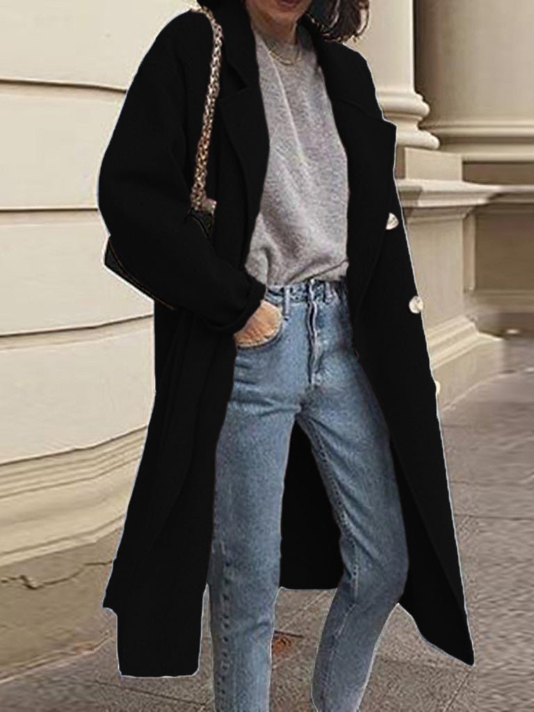 Amsoin Lapel Double Breasted Wool Long Coats