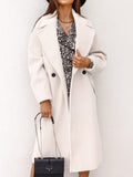 Amsoin Solid Lapel Button Long Wool Coat