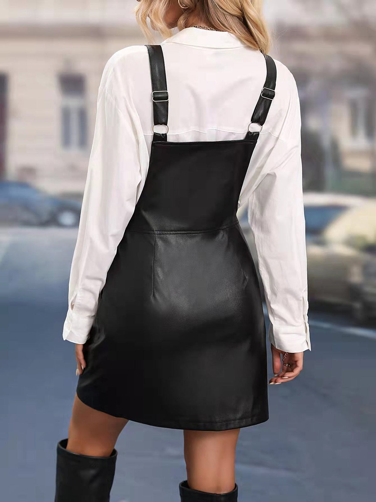 Amsoin Zip Pocket Leather Strap Dress
