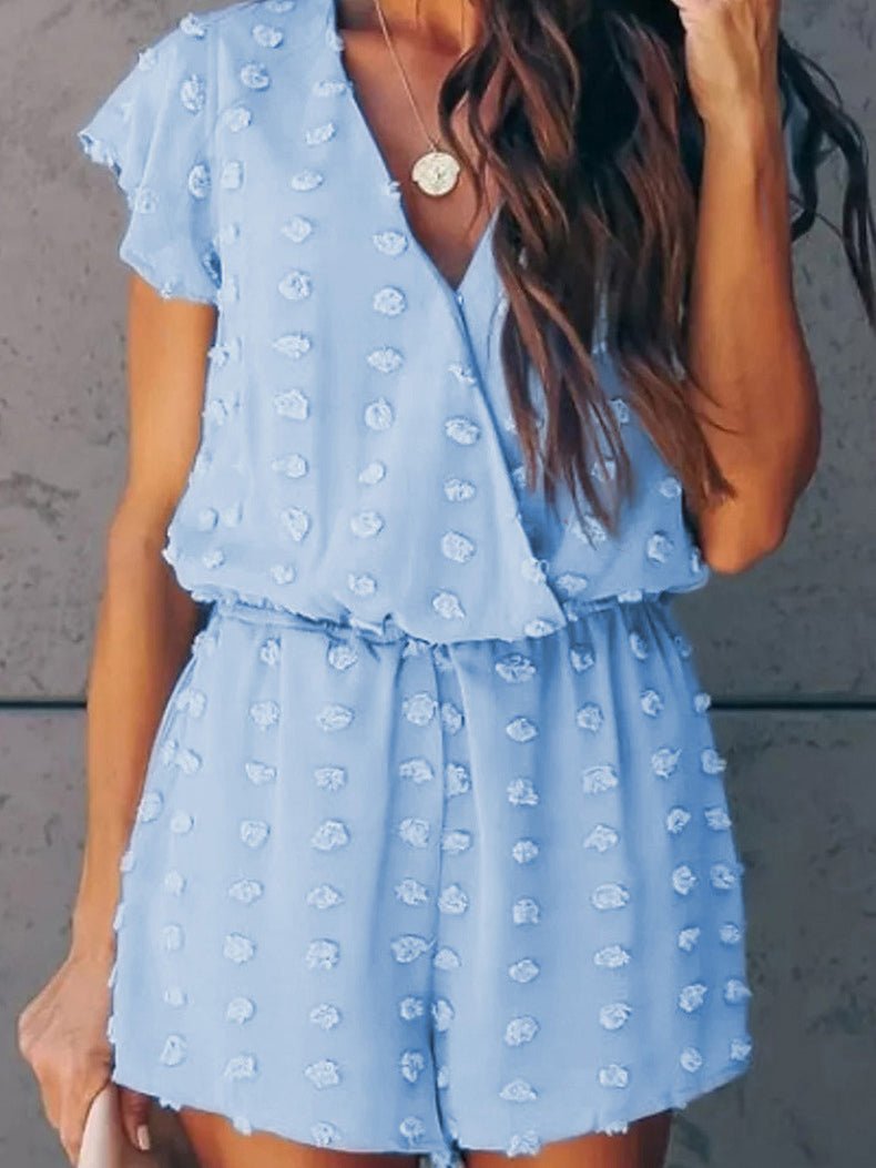 Amsoin Dot V-Neck Short Sleeve Romper