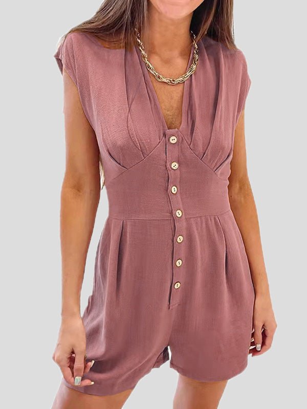 Amsoin Button Short Sleeve Jumpsuit