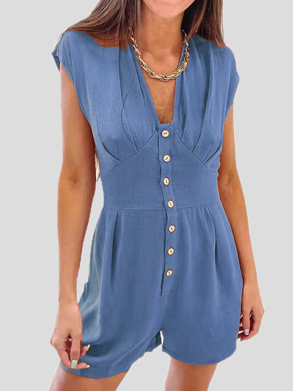 Amsoin Button Short Sleeve Jumpsuit