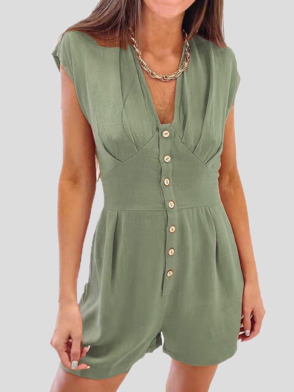 Amsoin Button Short Sleeve Jumpsuit