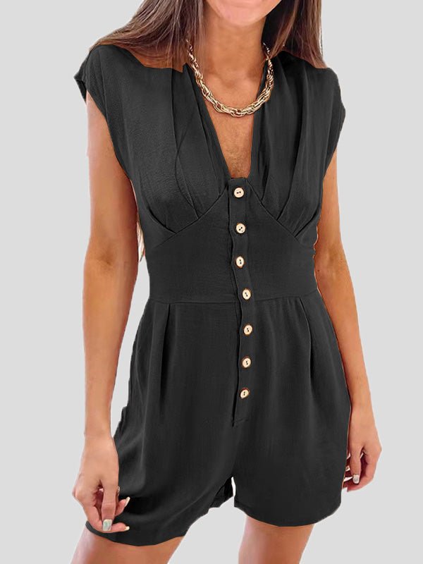 Amsoin Button Short Sleeve Jumpsuit