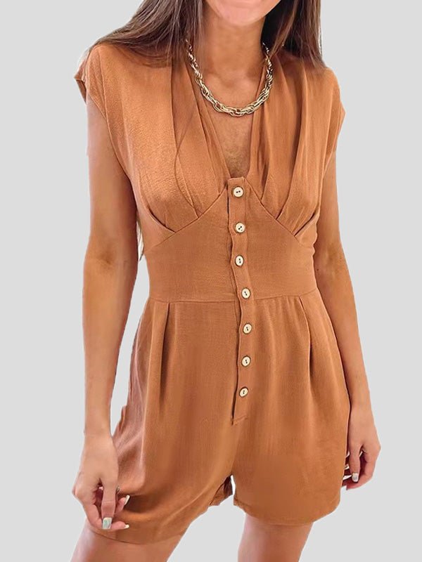 Amsoin Button Short Sleeve Jumpsuit