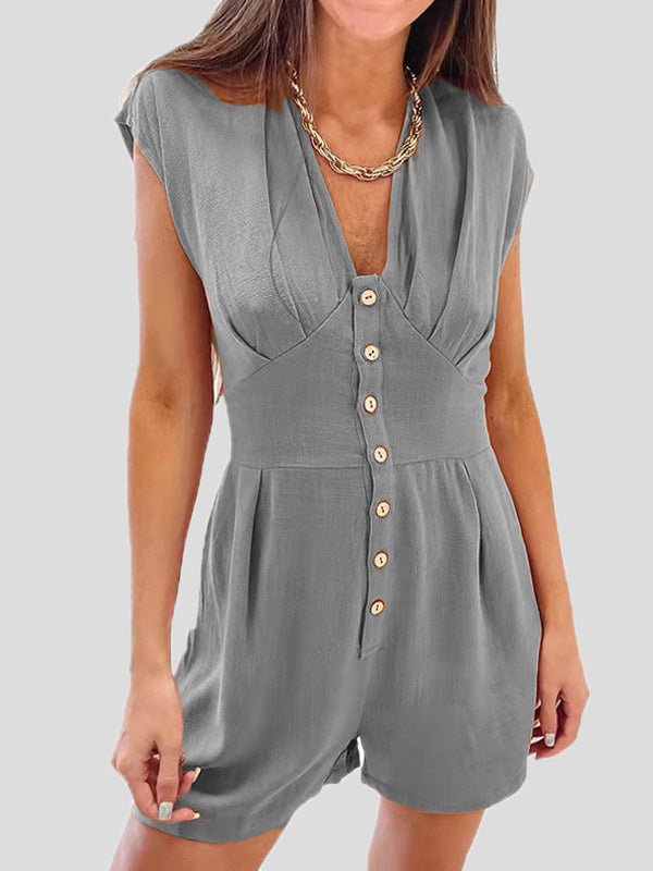Amsoin Button Short Sleeve Jumpsuit