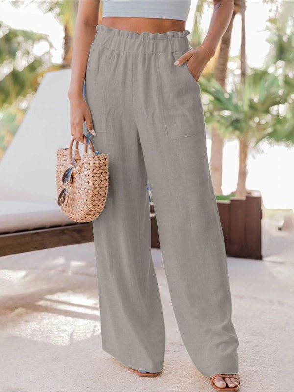 Amsoin Casual Ruffled Patch Pocket Wide-Leg Pants