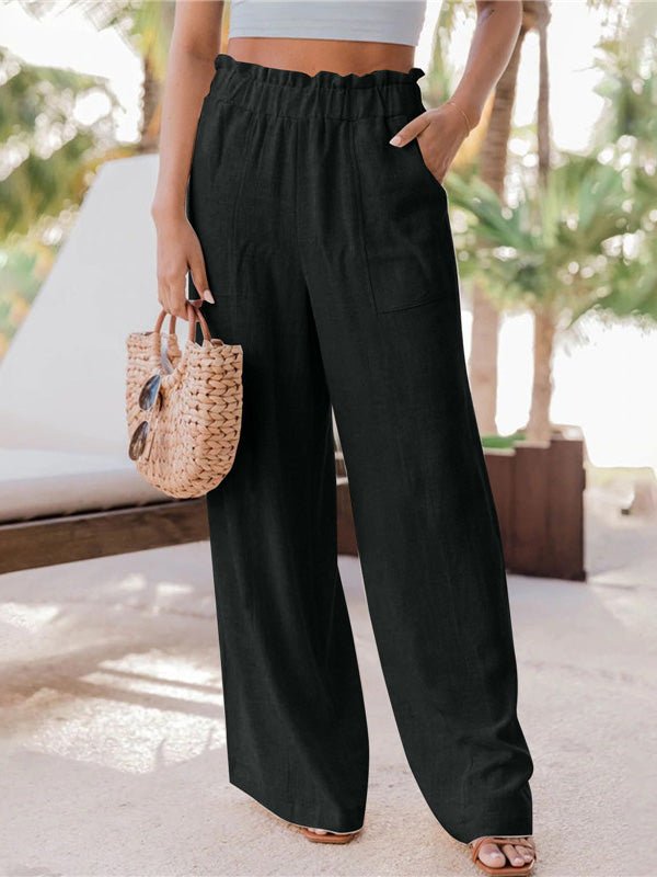 Amsoin Casual Ruffled Patch Pocket Wide-Leg Pants