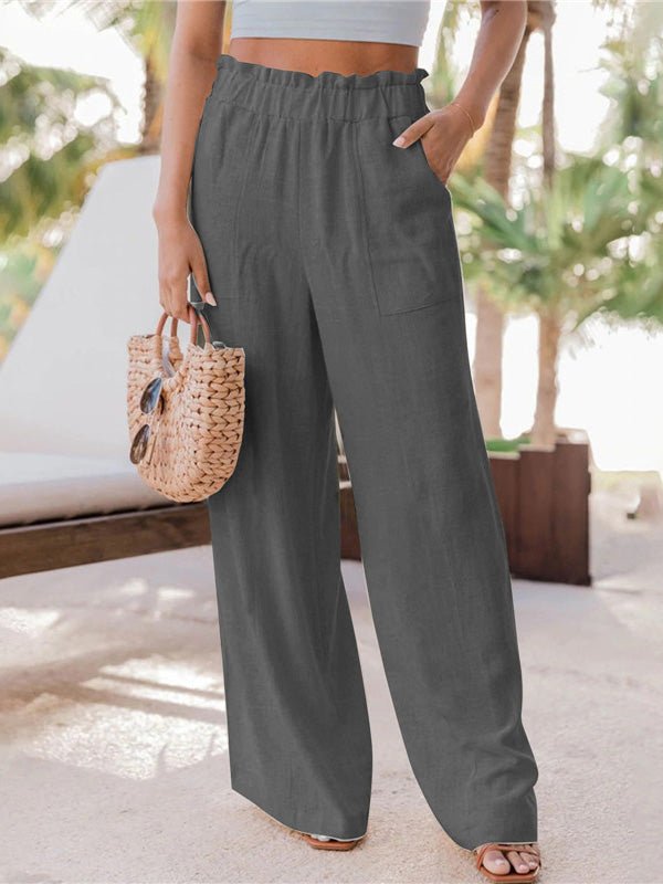 Amsoin Casual Ruffled Patch Pocket Wide-Leg Pants