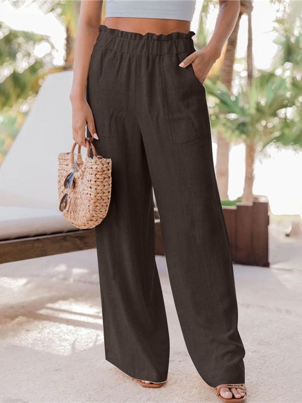 Amsoin Casual Ruffled Patch Pocket Wide-Leg Pants